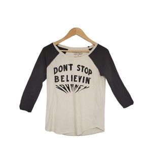 Lucky Brand Journey Don't Stop Believin' Baseball T-shirt Green/Cream Womens
